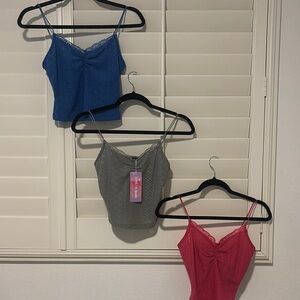 Blue, Gray, and Pink Lace Camisole Set